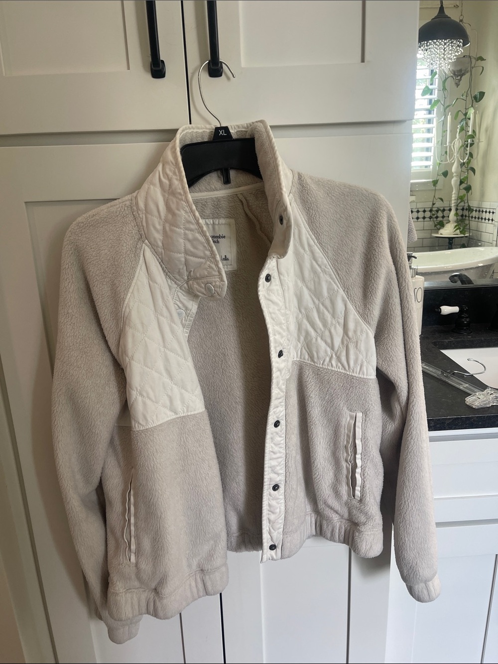 Cozy Quilted Panel Fleece Jacket in Light Taupe & Cream